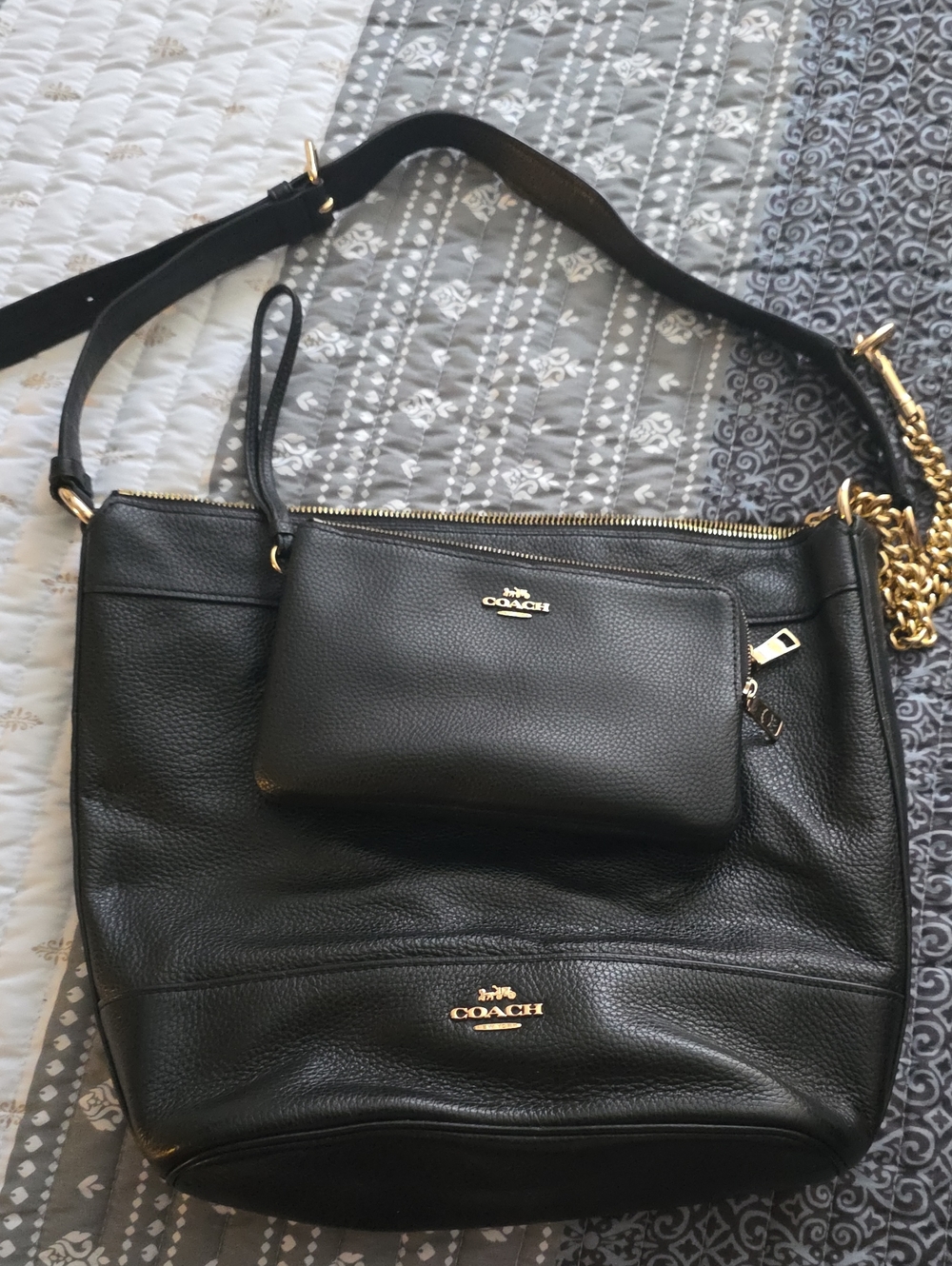 Coach Black Pebbled Leather Shoulder Bag with Gold Hardware